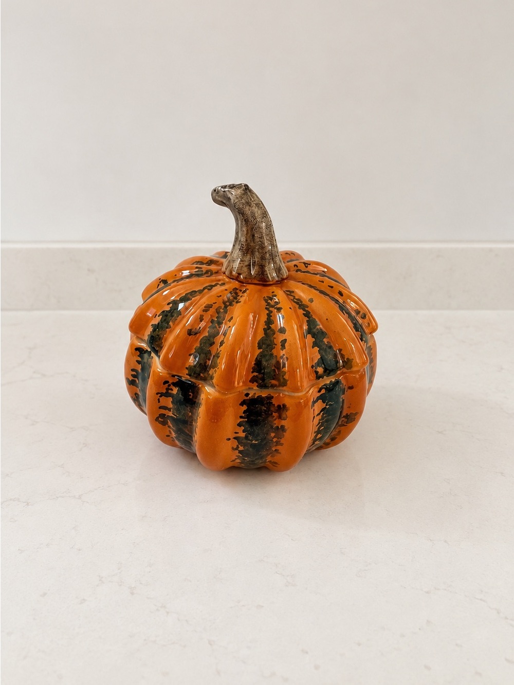 Vintage Ed Langbein Original Italy Ceramic Pumpkin Lidded Jar Midcentury Pottery